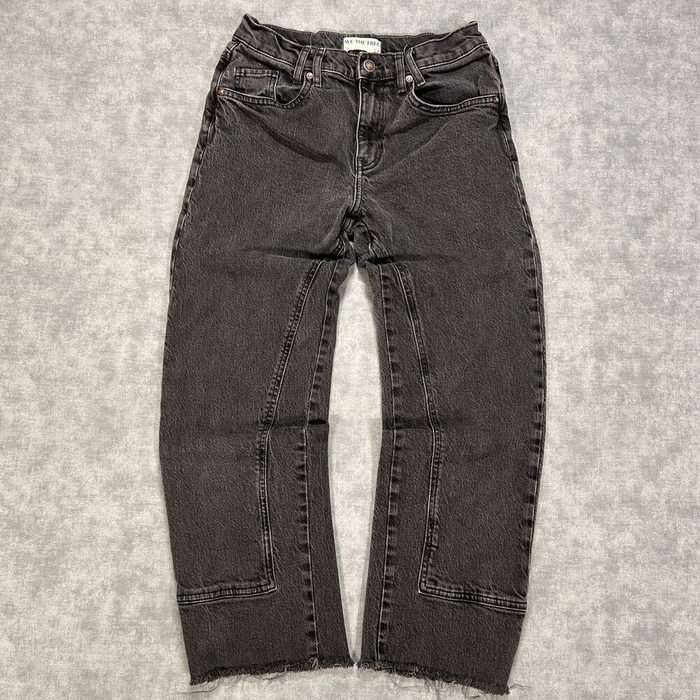 We The Free Free People Risk Taker High Rise Straight Jeans Black Raw Hem wms 27
